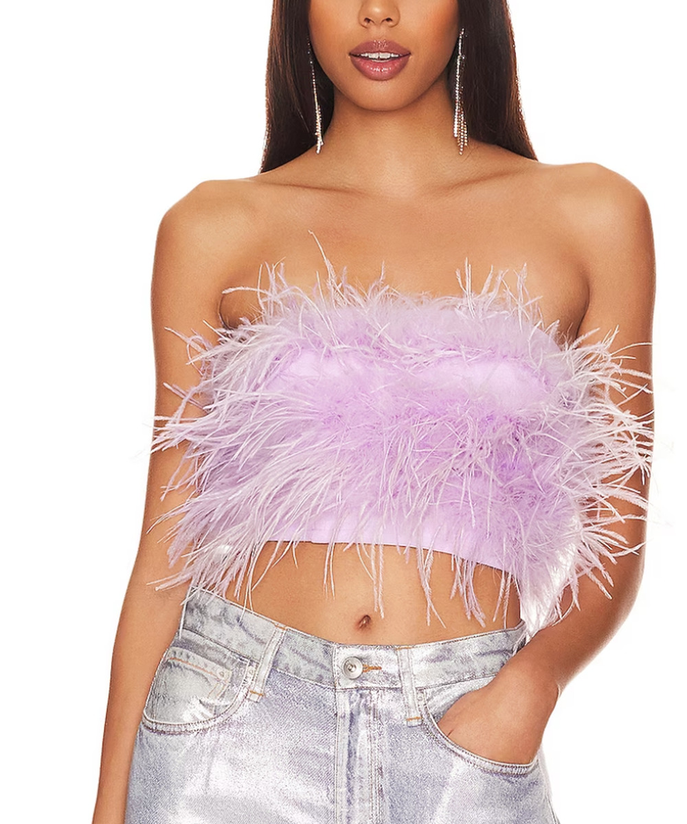 Lovers + Friends Lavender Bustier Top XXS Purple Feathers Pinup Revolve $158 NEW - Picture 1 of 7